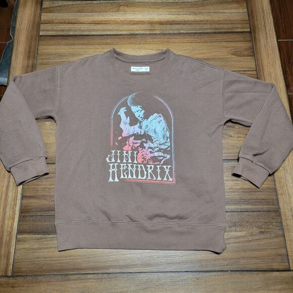 Abercrombie Kids LS Brown Crewneck Soft Sweatshirt "Jimi Hendrix" - Size 13/14 - Picture 1 of 6